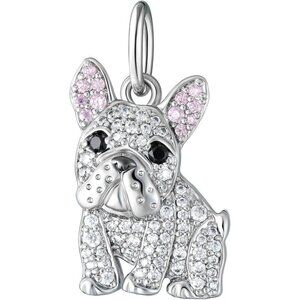 Sterling Gold Bulldog White charm plated option cubic zirconia Necklace Jewelry